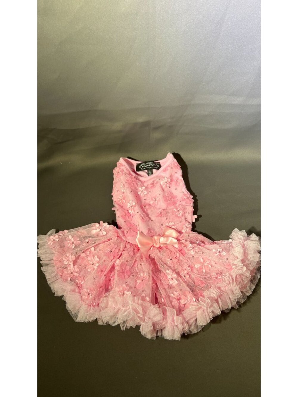 Pink Floral Dog Dress With Tulle Skirt & Bow Small By Pawpati - Picture 2 of 4